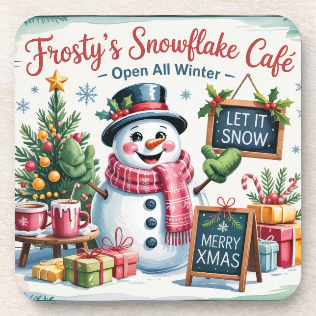 Vintage Frosty's Schneeflocken Café Getränkeuntersetzer (Vorderseite)