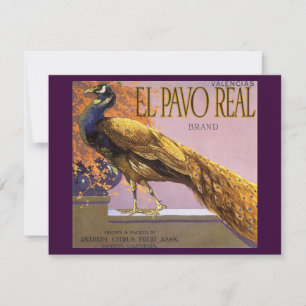 Vintage-Fruchkisten-Etikettenkunst El Pavo Pfau Vo
