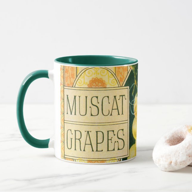 Vintage-Fruchkisten-Etikettenkunst, Muskat-Trauben Tasse (Mit Donut)