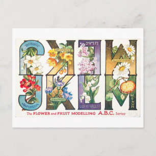 Vintage-Frucht- und Blumenalphabet J-M Postkarte