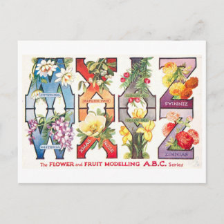 Vintage Früchte- und Blumenalphabet W-Z Postkarte