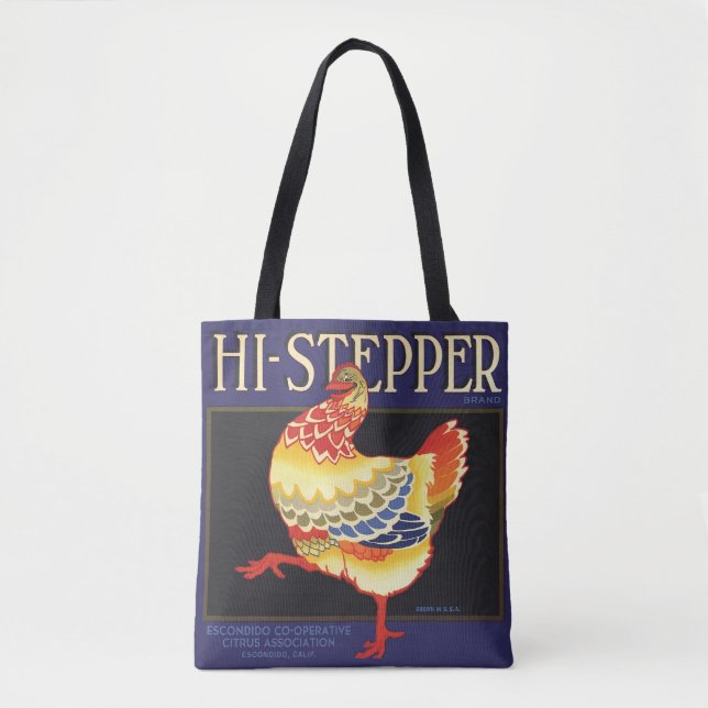 Vintage Fruchtkäfige Label Art, Hi Stepper Chicken Tasche (Vorderseite)