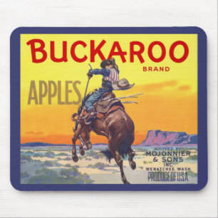 Vintage-Fruchtkisten-Etiketten-Kunst, Buckaroo-Äpf Mousepad