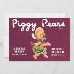 Vintage-Fruchtkisten-Etiketten-Kunst mit Piggy-Bir Einladung