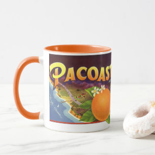 Vintage-Fruchtkisten-Etiketten-Kunst, Pacoast-Oran Tasse