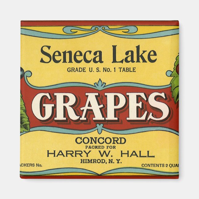 Vintage-Fruchtkisten-Etiketten-Kunst, Seneca Lake  Magnet (Vorne)