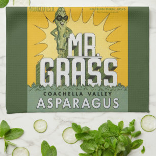 Vintage-Fruchtkisten-Etikettenkunst Herr Grass Spa Geschirrtuch