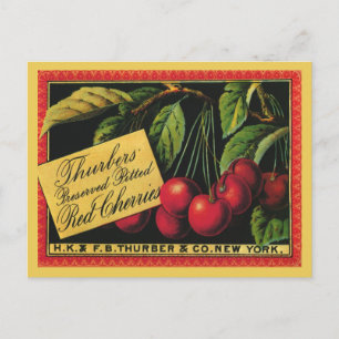 Vintage-Fruchtkisten-Etikettenkunst, Thurber-Kirsc Postkarte