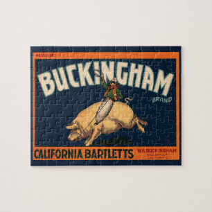 Vintage-Fruchtschachtel-Etikettenkunst Cowboy auf