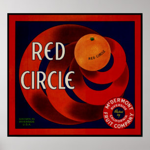 Vintage-Fruchtschachtel-Etikettenkunst Roter Kreis Poster