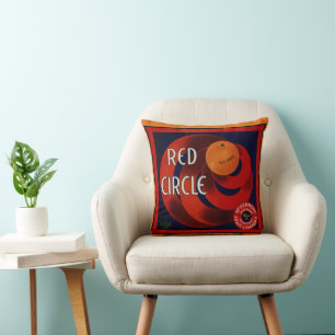 Vintage-Fruchtschachtel-Label-Kunst Roter Kreis Or Kissen