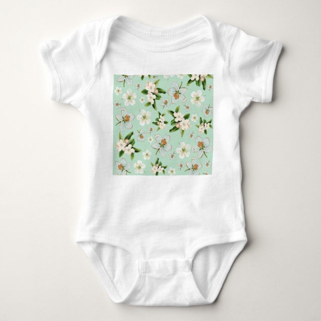 Vintage Frühjahrsblüte-Blume Muster Baby Strampler (Vorderseite)