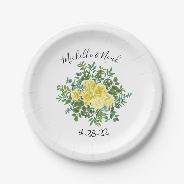 Vintage Frühjahrssonne mit hellgelbem Rosen Pappteller (Vorderseite)