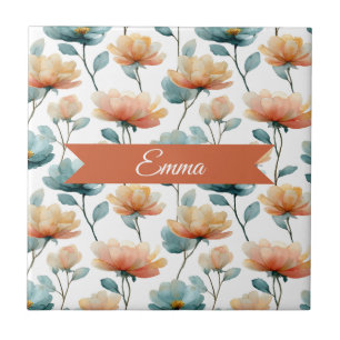 Vintage Frühling Orange Blumen Personalisiert Fliese