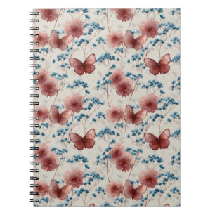 Vintage Frühlingsblumen und rosa Schmetterlinge Notizblock