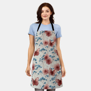 Vintage Frühlingsblumen und rosa Schmetterlinge Schürze