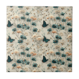 Vintage Frühlingsblumen und Schmetterlinge Fliese