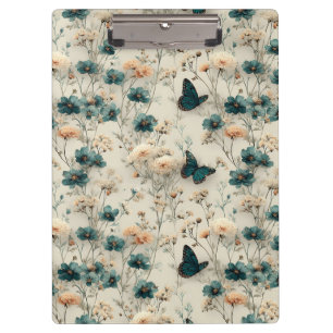 Vintage Frühlingsblumen und Schmetterlinge Klemmbrett