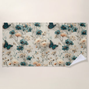 Vintage Frühlingsblumen und Schmetterlinge Strandtuch