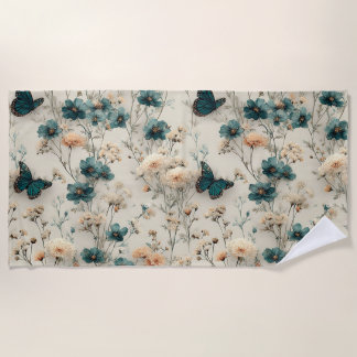 Vintage Frühlingsblumen und Schmetterlinge Strandtuch