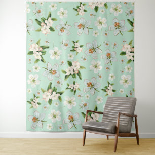 Vintage Frühlingsblüten Muster Wandteppich