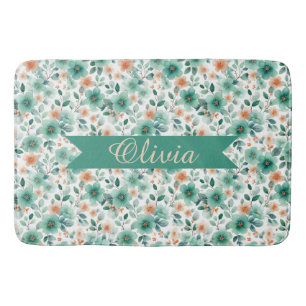 Vintage Frühlingsgrüne Florale Personalisierte Badematte
