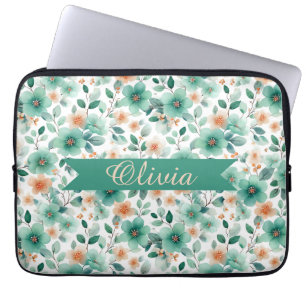 Vintage Frühlingsgrüne Florale Personalisierte Laptopschutzhülle