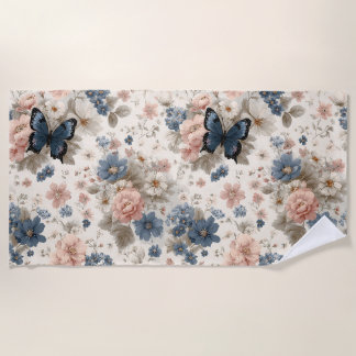 Vintage Frühlingsrosen und blaue Blumen & Schmette Strandtuch