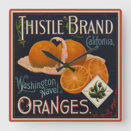 Vintage Fruit Label Oranges Quadratische Wanduhr