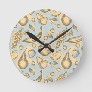 Vintage fruits pattern runde wanduhr