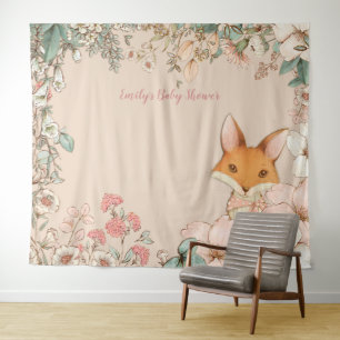 Vintage-Fuchs-Babyparty-Hintergrund Landschaft Pfi Wandteppich