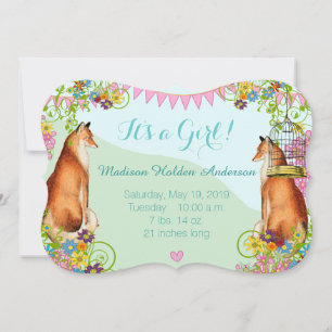 Vintage-Fuchs-Garten-Baby-Mädchen-Ankündigung Ankündigung