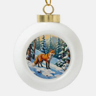Vintage Fuchs im schneebedeckten Wald Weihnachtsbi Keramik Kugel-Ornament