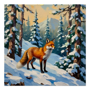 Vintage Fuchs im schneebedeckten Wald Weihnachtsbi Poster