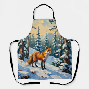 Vintage Fuchs im schneebedeckten Wald Weihnachtsbi Schürze