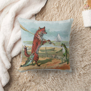 Vintage Fuchs und Frosch Strand Whimsical Illustra Kissen