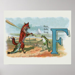 Vintage Fuchs und Frosch Strand Whimsical Illustra Poster