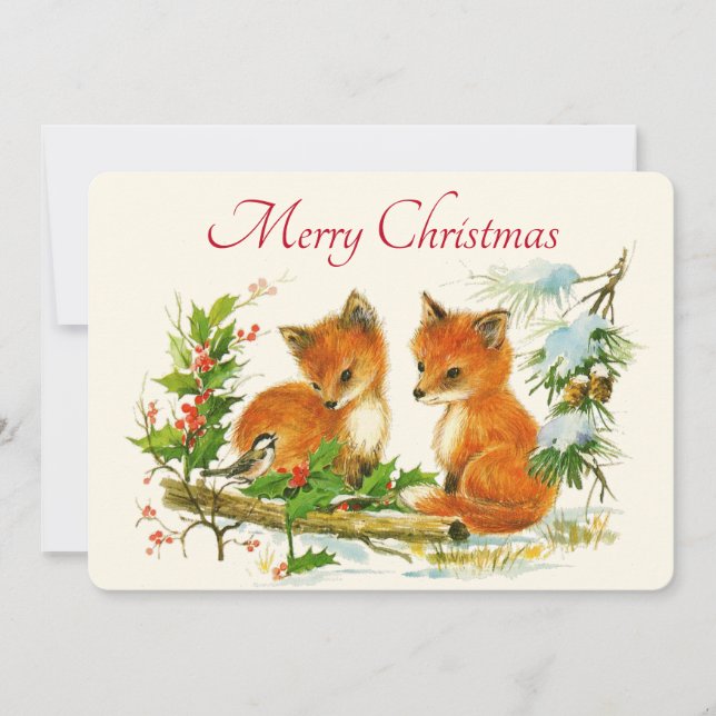 Vintage Füchse Retro Weihnachten Winter Szene (Vorderseite)