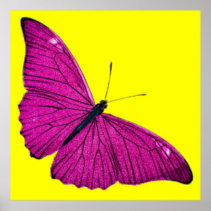 Vintage Fuchsia Hot Pink Yellow Butterfly aus den  Poster