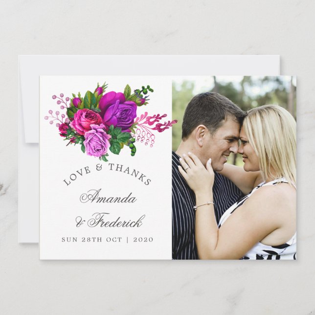 Vintage Fuchsia und Lila Shabby Wedding Danke (Vorderseite)