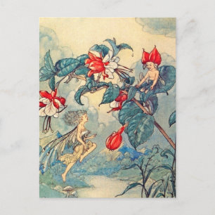 Vintage Fuchsien Feen Postkarte