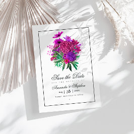 Vintage Fuchsien und Lila Blumenhochzeit Save The Date