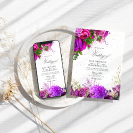 Vintage Fuchsien und Lila Shabby-Blumenhochzeit Einladung