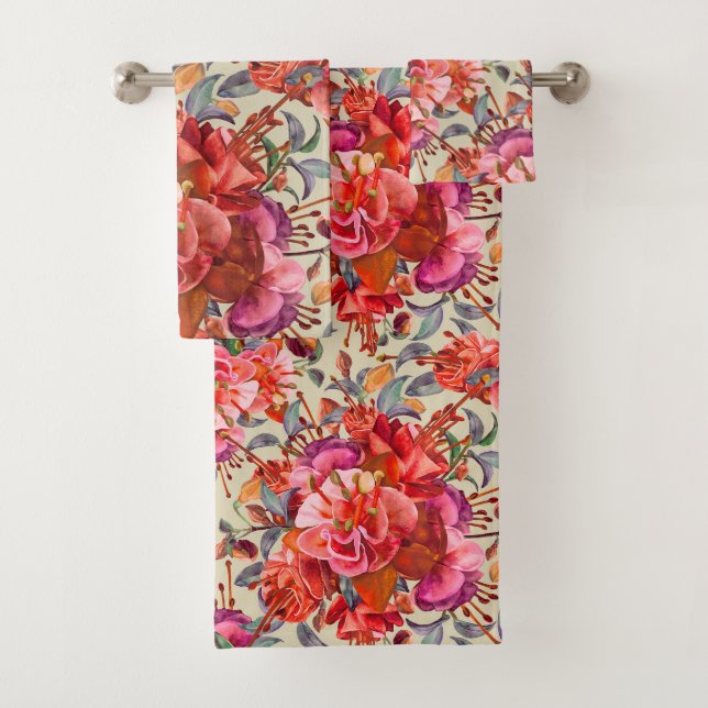 Vintage Fuchsienblüten Badhandtuch Set (Insitu)