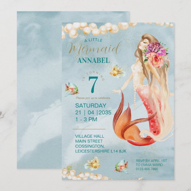 Vintage fühlen Mermaid Party Kraft Einladung (Vorne/Hinten)