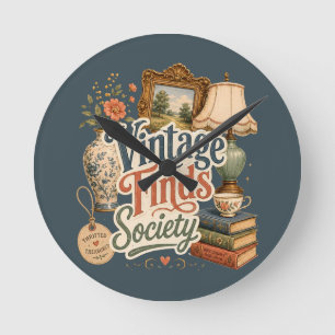Vintage-Funde Cottagecore-Schätze Blau  Runde Wanduhr