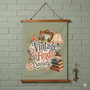 Vintage-Funde Cottagecore-Schätze Grün Wandteppich Mit Holzrahmen