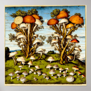 Vintage Fungi Art Print Poster