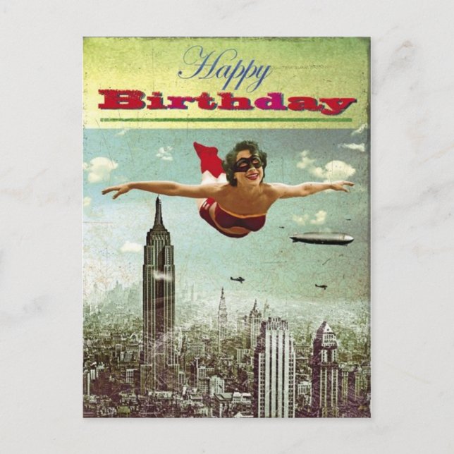 Vintage Funny Girl Fliegender Urlaub Postkarte (Vorderseite)