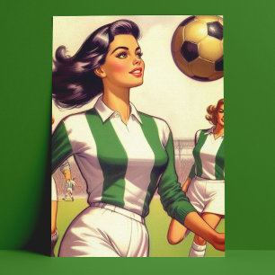 Vintage Fußball-Girl-Illustration Postkarte